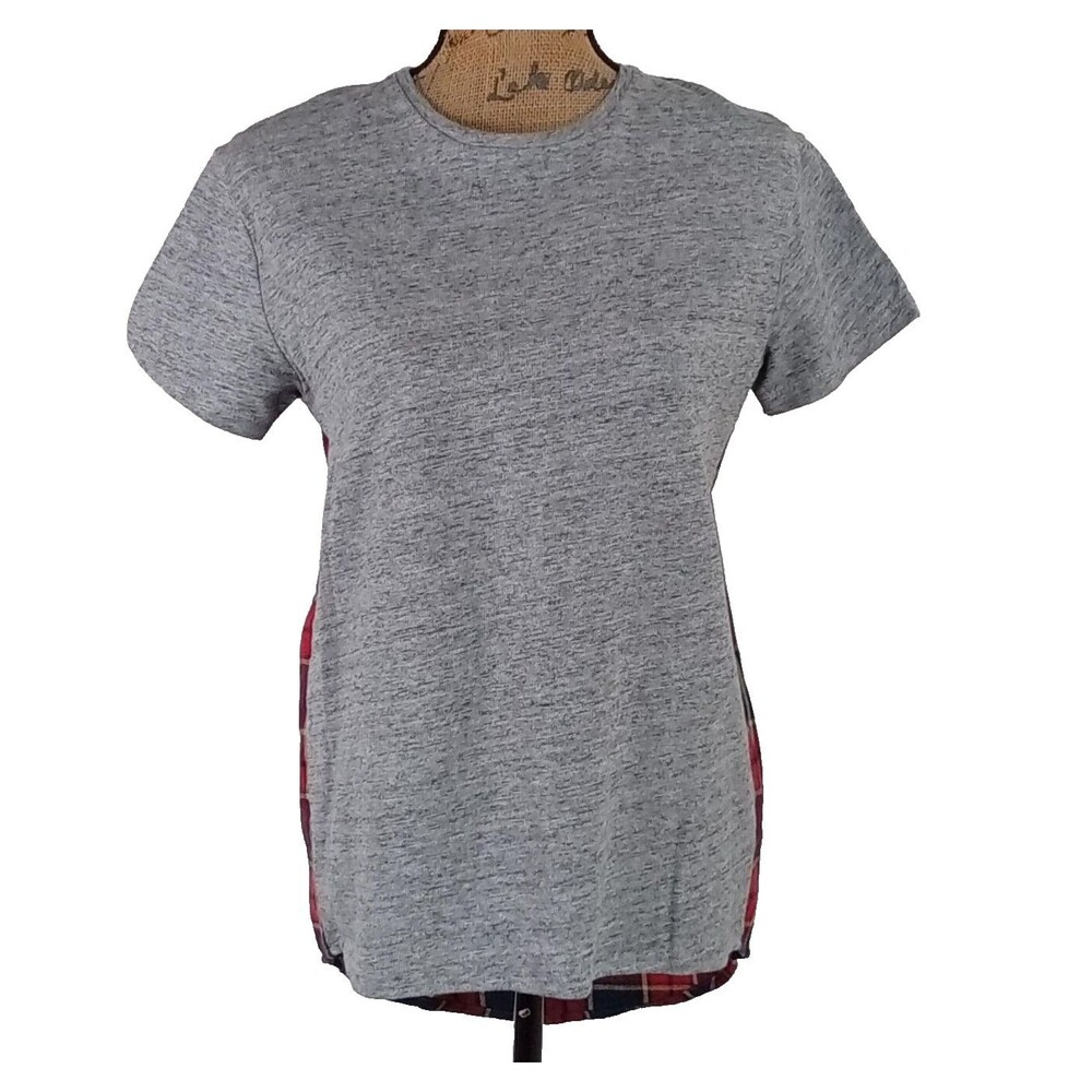 Zara Trafaluc Shirt Small Plaid Red Navy‎ Flannel Gray Sweater Soft Tunic